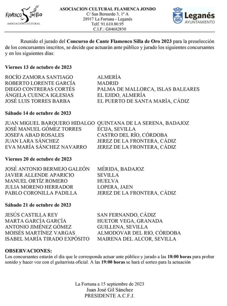 Concurso Silla de Oro - Seleccionados